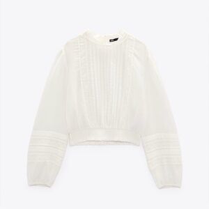Zara White Pintuck Peasant Blouse
